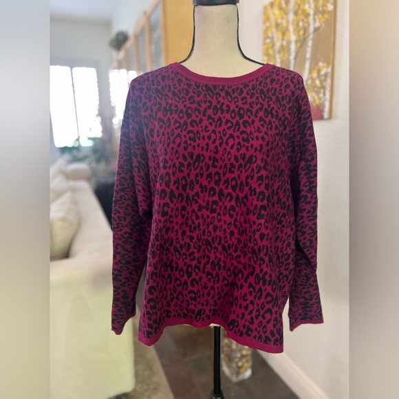 Apt 9. - neon fuchsia leopard cozy sweater - Picture 3 of 10